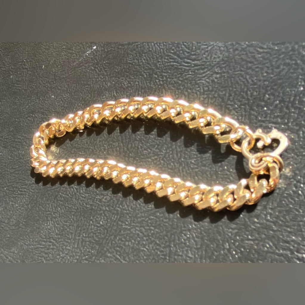 14k Gold Plated Link Chain Bracelet 85 Inches Vintage Unisex